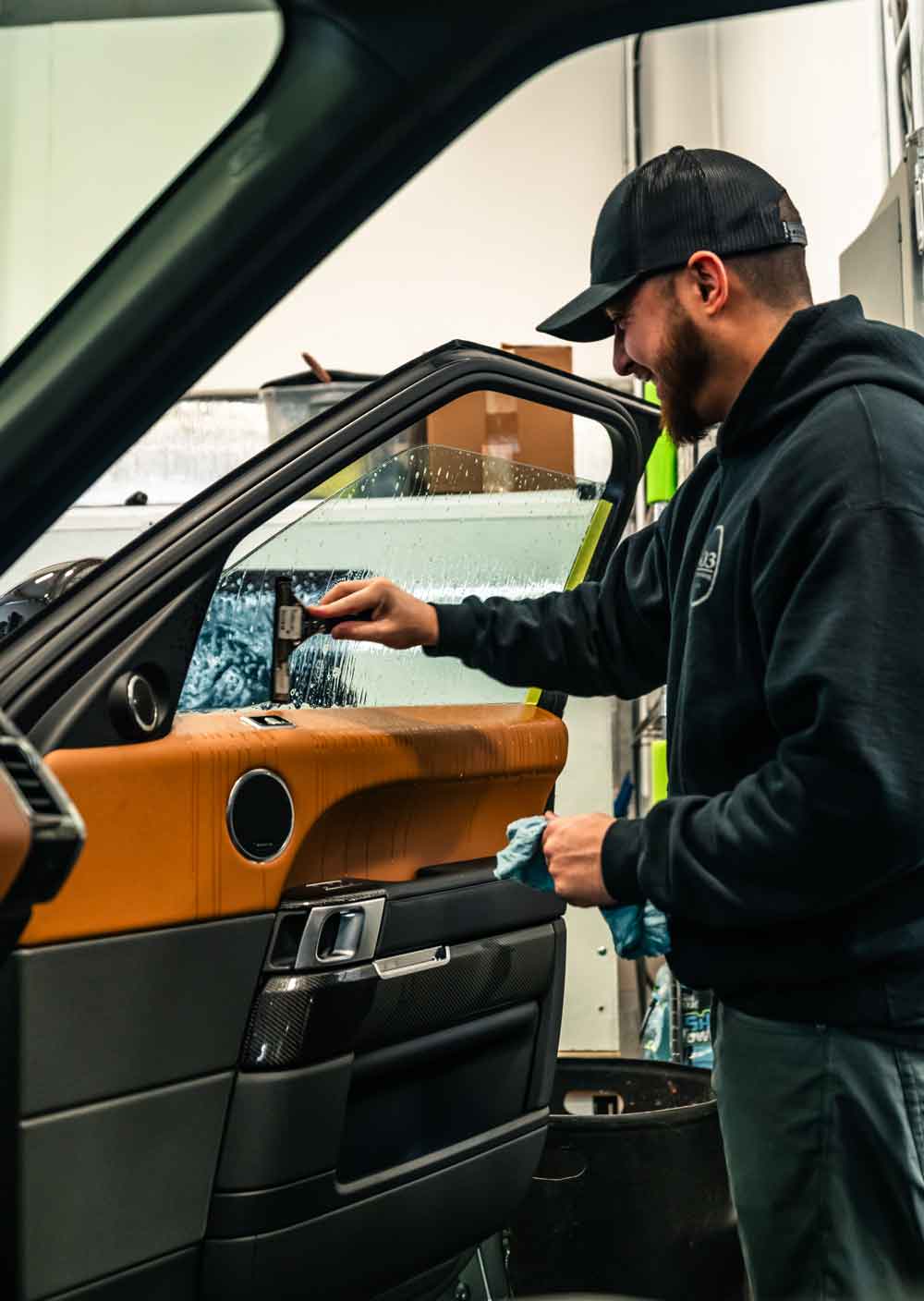 Window Tinting being applied